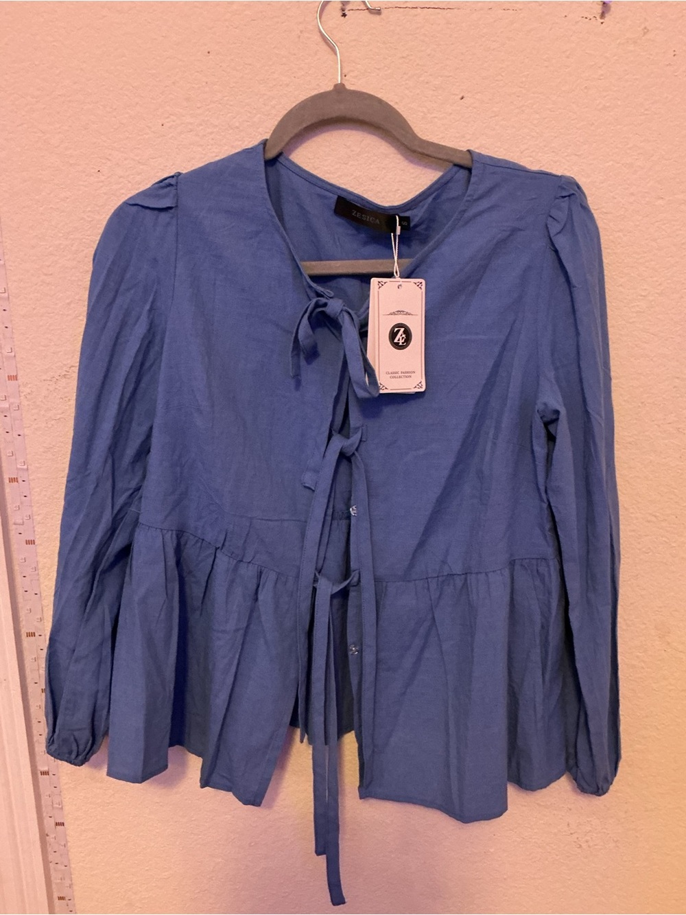 Zesica Cornflower Blue Tie-Front Peplum Blouse